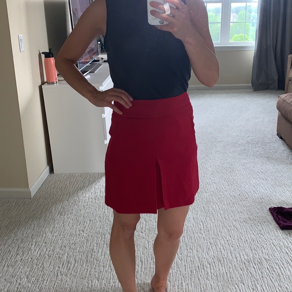 Loft red front pleat skirt